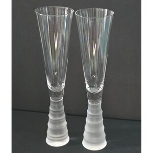 zodax terrell champagne flutes set‎ of 2 frosted base bamboo stem 9.25"